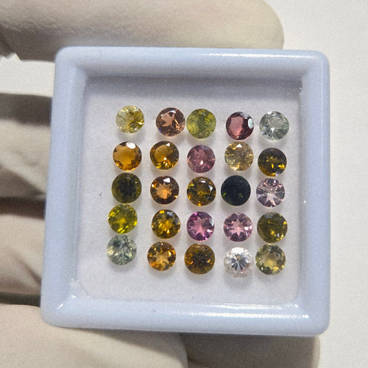 25 Pcs Natural Tourmaline Faceted Gemstones – 4mm Round Cut Loose Stones