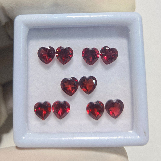5 Pairs Natural Garnet Faceted Gemstone – 6mm Heart Cut Loose Stones