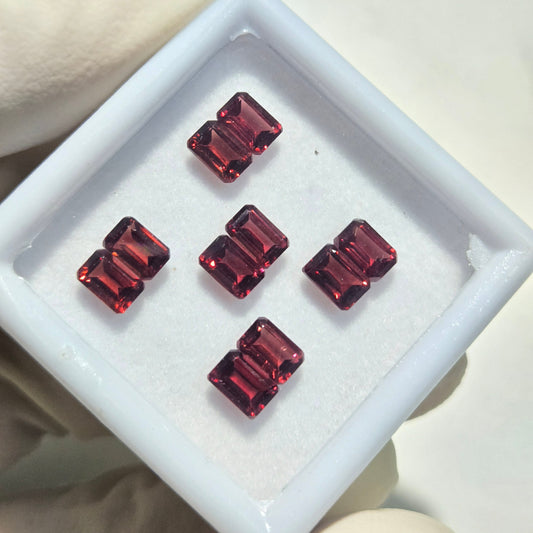 5 Pairs Natural Garnet Faceted Gemstone – 6x4mm Rectangle Cut Loose Stones