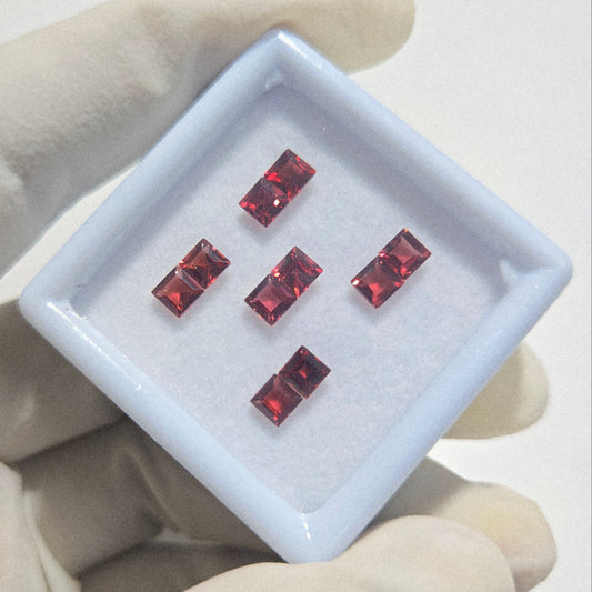 5 Pairs Natural Garnet Faceted Gemstone – 4mm Square Cut Loose Stones