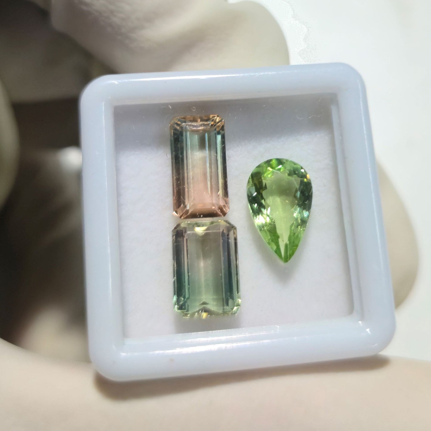 3 Pcs Natural Tourmaline Faceted Gemstones – 9-11mm Mix Cut Bi-color