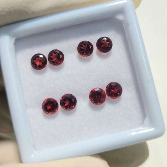 4 Pairs Natural Garnet Faceted Gemstone – 5mm Round Cut Loose Stones