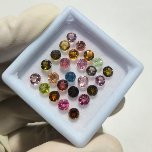 25 Pcs Natural Tourmaline Faceted Gemstones – 4mm Round Cut Loose Stones