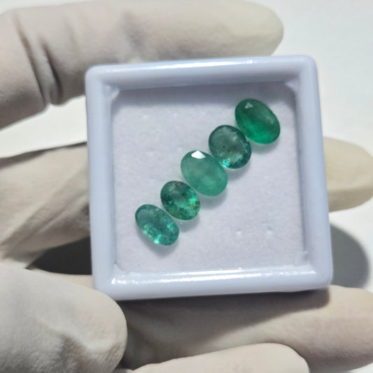 5Pcs Natural Emerald Faceted Loose Gemstone – 7.8 Carats | 8–9mm Oval Cut