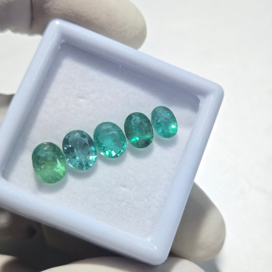 5Pcs Natural Emerald Faceted Loose Gemstone – 7.8 Carats | 7–9mm Oval Cut
