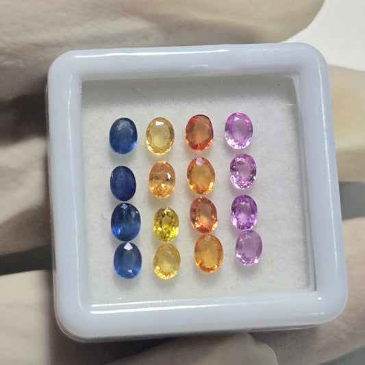 16 Pcs Natural Multi Sapphire Faceted Gemstones – 4x3mm Oval Cut | 3 Carats | Loose Stones