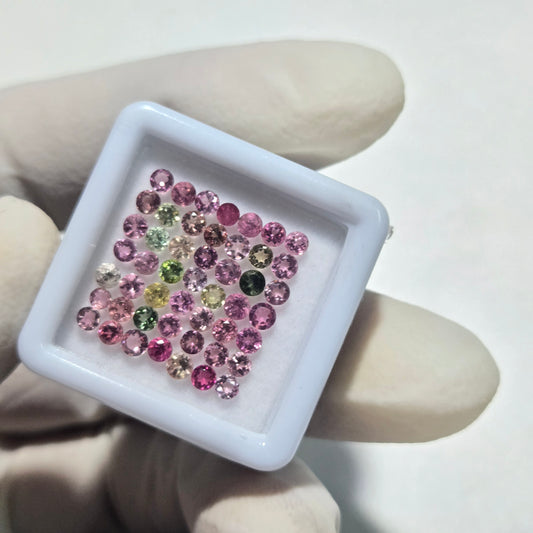 49 Pcs Natural Tourmaline Faceted Gemstones – 2mm Round Cut Loose Stones