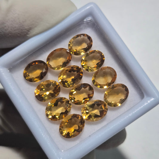 12 Pcs Natural Citrine Faceted Gemstone | 9x7mm Oval Cut | Loose Stones for Jewelry Making