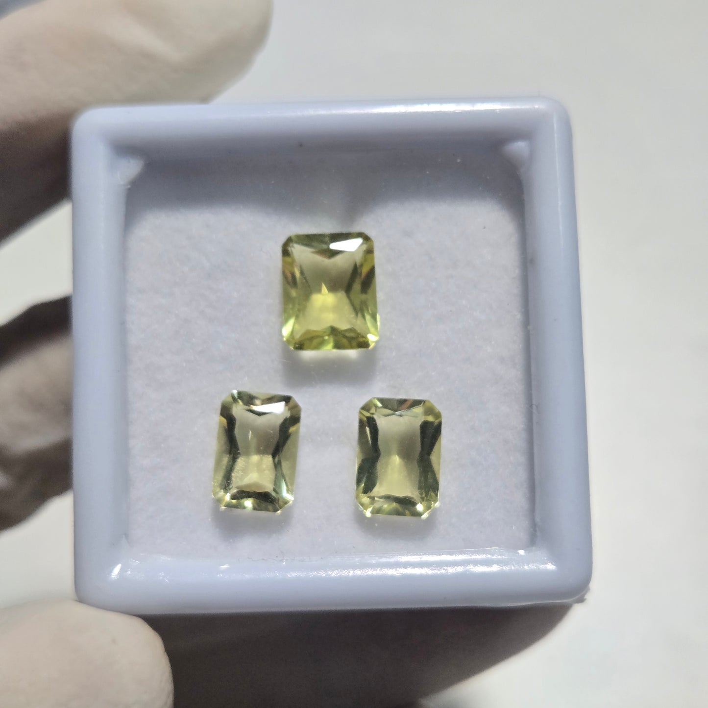 Natural Lemon Quartz Gemstones – 3 Pcs | 9–10mm Emerald Cut | Bright Yellow