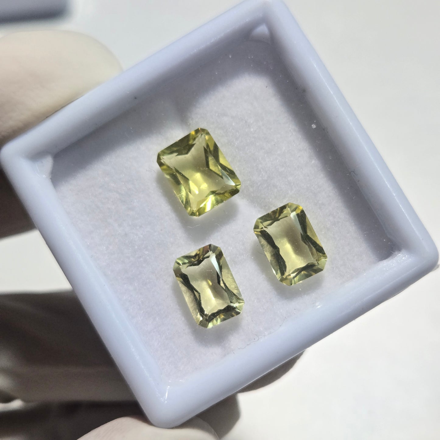 Natural Lemon Quartz Gemstones – 3 Pcs | 9–10mm Emerald Cut | Bright Yellow