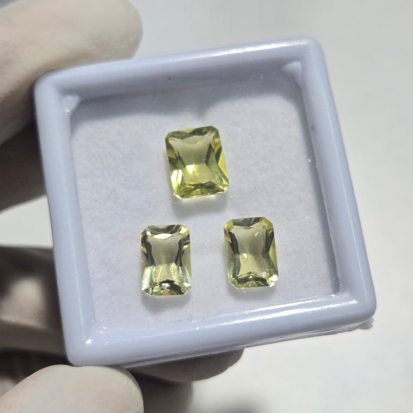 Natural Lemon Quartz Gemstones – 3 Pcs | 9–10mm Emerald Cut | Bright Yellow