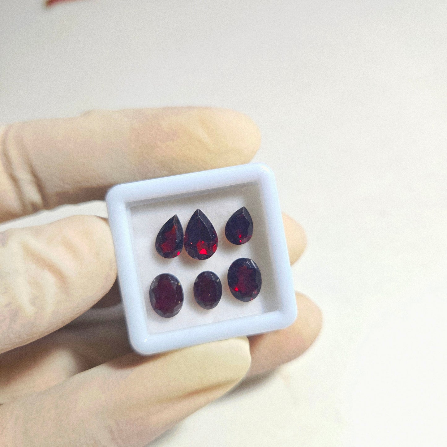 Natural Red Garnet Faceted Gemstone – 6 Pcs | 6–8mm Pear & Oval Cut | Loose Gemstones for Jewelry Making