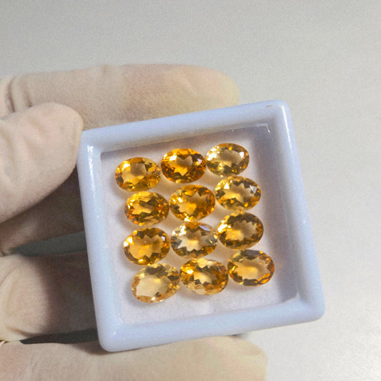 Natural Citrine Faceted Gemstone- 12 Pcs | 9x7mm Oval Shape | for Jewelry Making