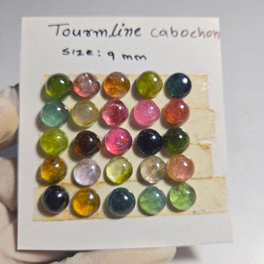 Natural Multi Tourmaline Cabochon Gemstones – 25 Pcs |8mm Round Cut | 79.5 Carats | Loose Stones for Jewelry Making