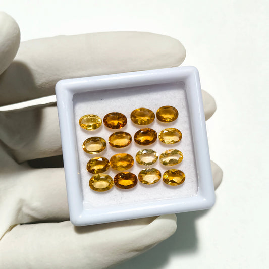 16 Pcs Natural Citrine Faceted Gemstone | 6x4mm Oval Cut | Loose Stones for Jewelry Making