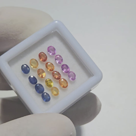 16 Pcs Natural Multi Sapphire Faceted Gemstones – 4x3mm Oval Cut | 3 Carats | Loose Stones