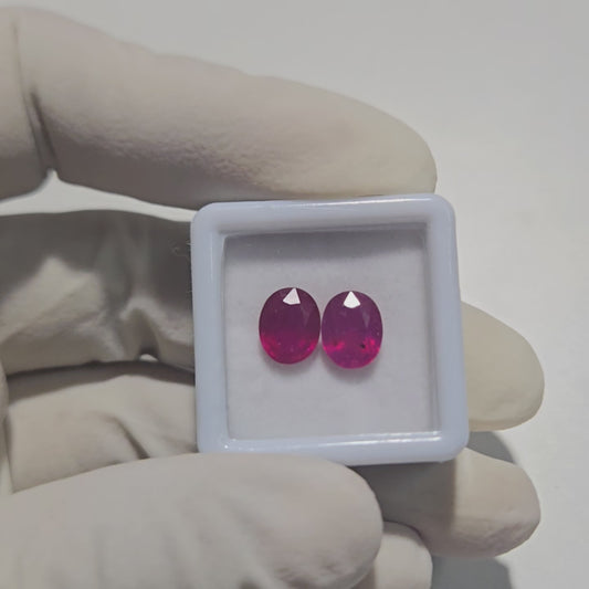 2 Pcs Natural Ruby Faceted Gemstone | 9x7mm Oval Cut | 4.25 Carats Total | Loose Stones