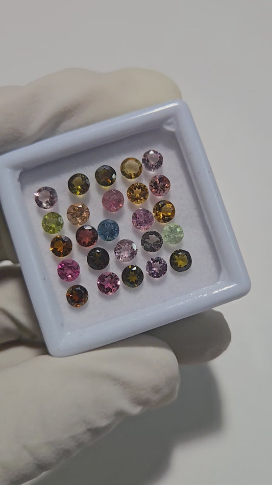 25 Pcs Natural Tourmaline Faceted Gemstones – 4mm Round Cut Loose Stones