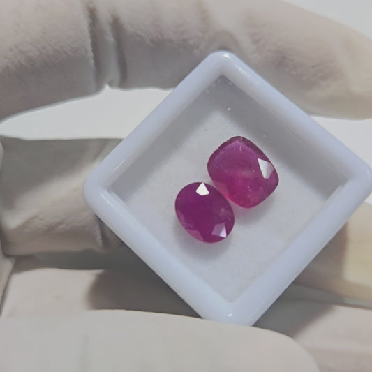 2 Pcs Natural Ruby Faceted Gemstone | 9x7mm Mix Cut | 5 Carats | Loose Stones
