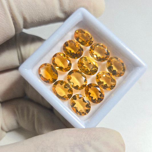 Natural Citrine Faceted Gemstone – 12 Pcs Lot | 10x8mm Oval Cut | Golden Yellow Loose Stones for Jewelry Making