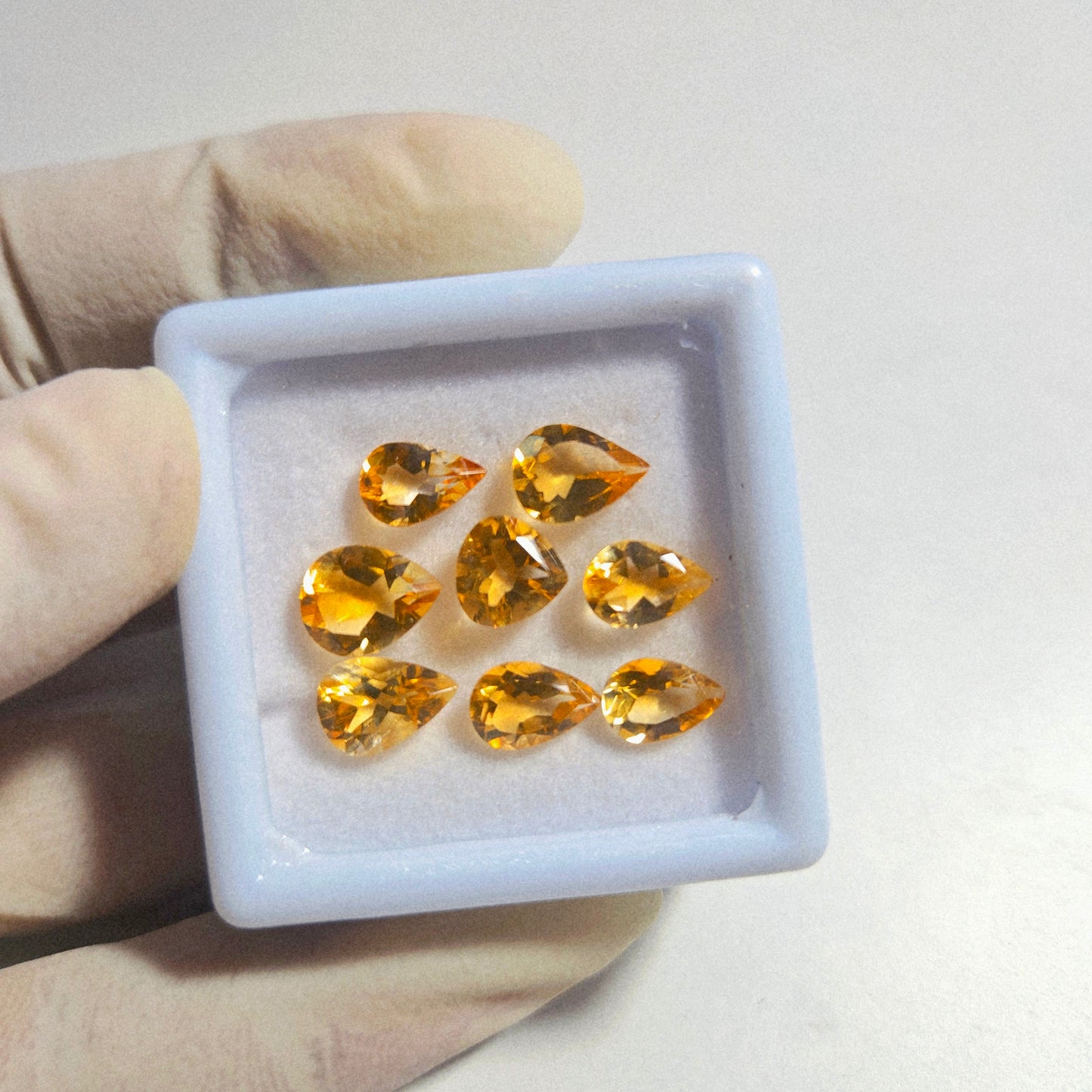 Natural Citrine Faceted Gemstone – 8 Pcs Lot | 8-10mm Pear Cut | Golden Yellow Loose Stones for Jewelry Making